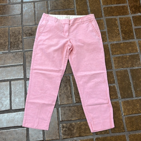 J. Crew Factory Pink Mid Rise Cropped Straight Leg Cotton Pants - Picture 2 of 13